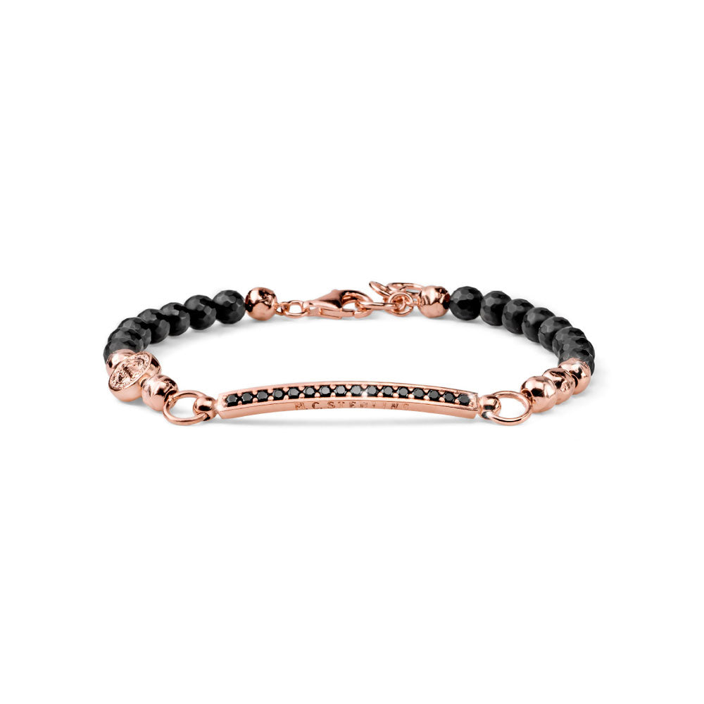 Bracciale uomo Cue argento rosa e agata nera sfaccettata Alessandro Magrino