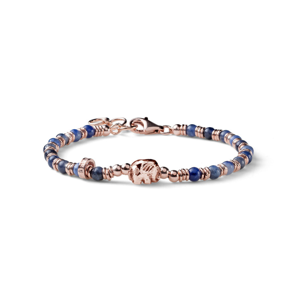 BRACCIALE UOMO SNAKE ELEFANTE ARGENTO ROSA E SODALITE