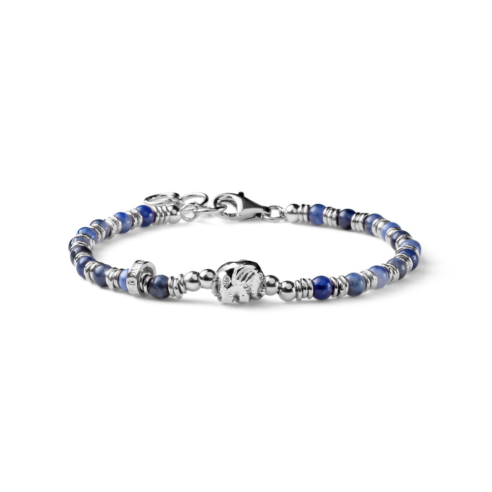 MEN'S SNAKE ELEPHANT SILVER AND SODALITE BRACELET