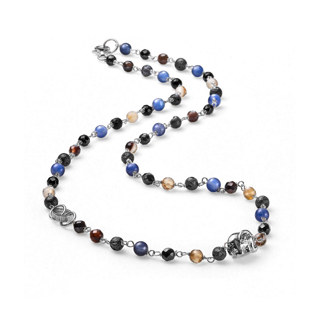 MEN'S NECKLACE WITH LUCKY ELEPHANT IN SILVER AND MIXED STONES