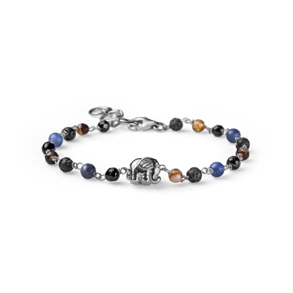 MEN'S ELEPHANT CHARM BRACELET IN SILVER AND MIXED STONES