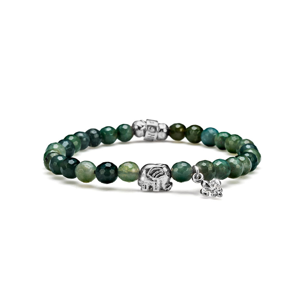 MEN'S ELASTIC SILVER BRACELET AND MUSK AGATE ELEPHANT CHARM