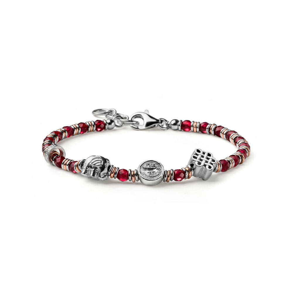 BRACCIALE UOMO LOVE PROTECTION AND LUCK ARGENTO E AGATA RUBINO