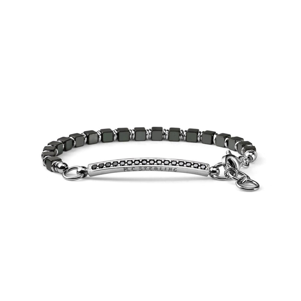 Hematite and black crystals men's bracelet