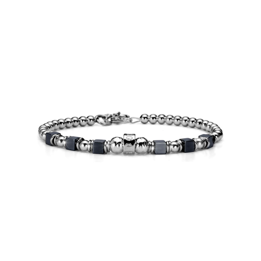 MEN'S HEMATITE AND SILVER BALLS BRACELET