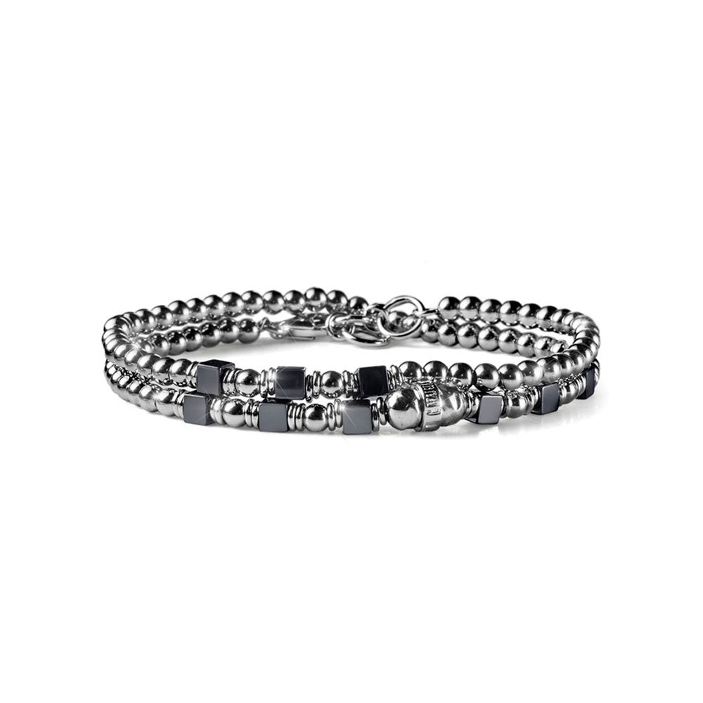 BRACCIALE UOMO SFERE ARGENTO E INSERTI EMATITE DUE GIRI