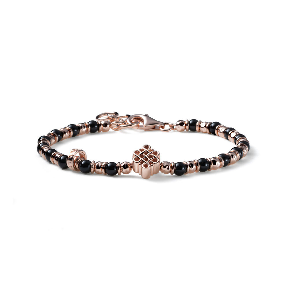 BRACCIALE ARGENTO ROSA E AGATA NERA CHARM ETERNITY