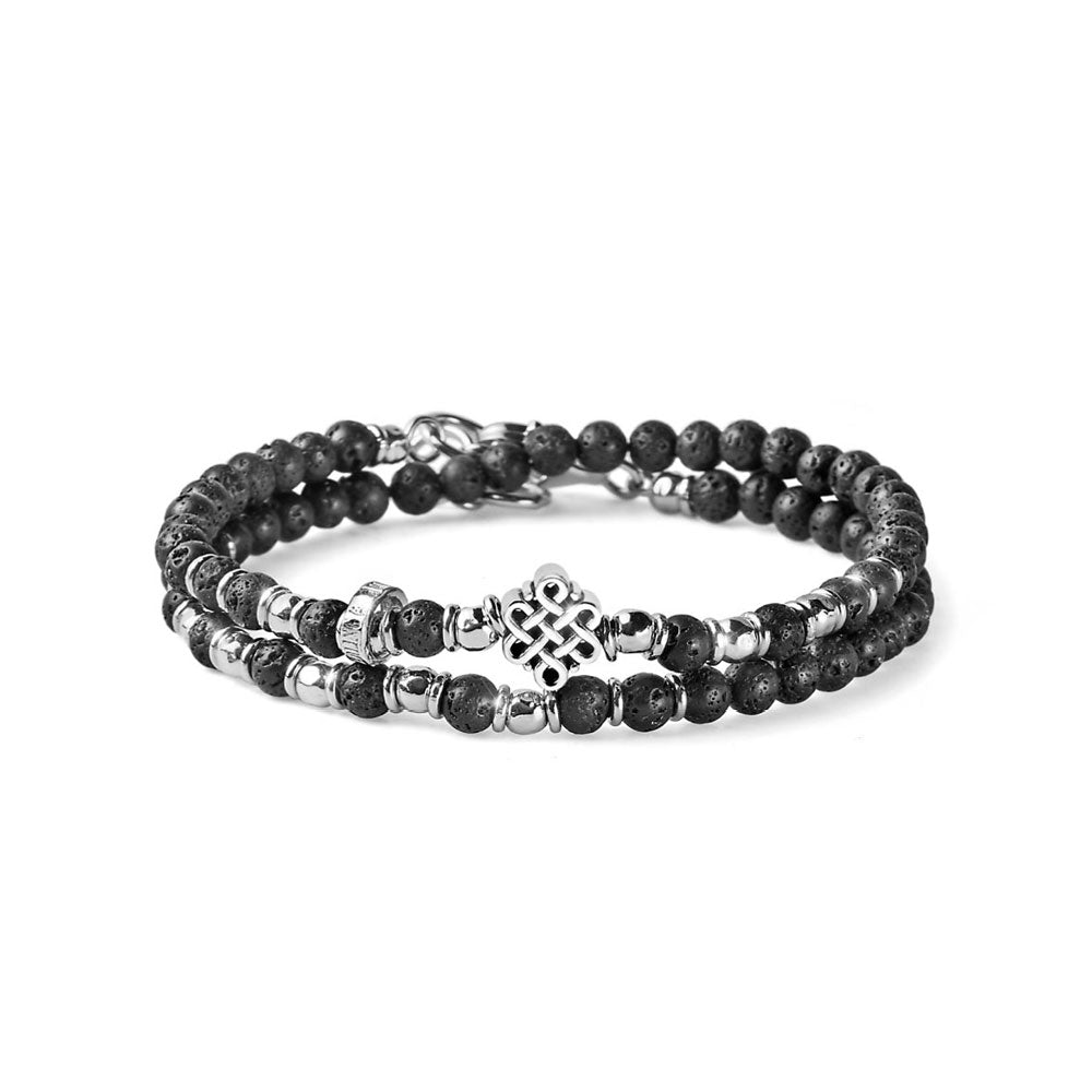 TWO TURNS BRACELET IN SILVER AND LAVA PEARLS ETERNITY CHARM