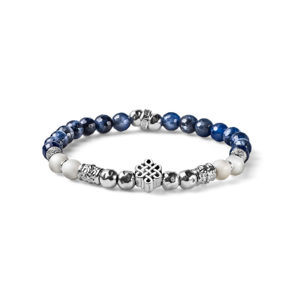 SODALITE AND AULITE SILVER ETERNITY ELASTIC BRACELET