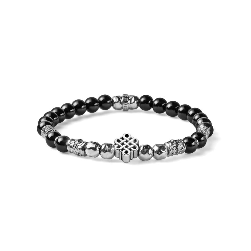 BRACCIALE ELASTICO ETERNITY AGATA NERA E ARGENTO