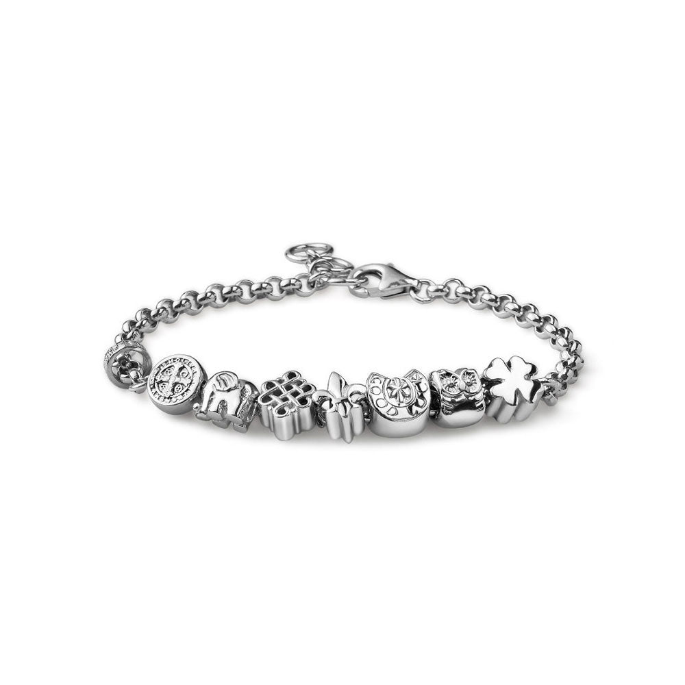 BRACCIALE UOMO LUCKYOU ARGENTO E 7 SIMBOLI PORTAFORTUNA