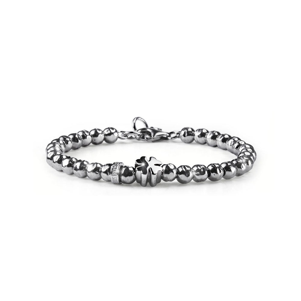 BRACCIALE UOMOLUCKYOU ARGENTO E SFERE ARGENTO MARTELLATO CON SIMBOLO QUADRIFOGLIO