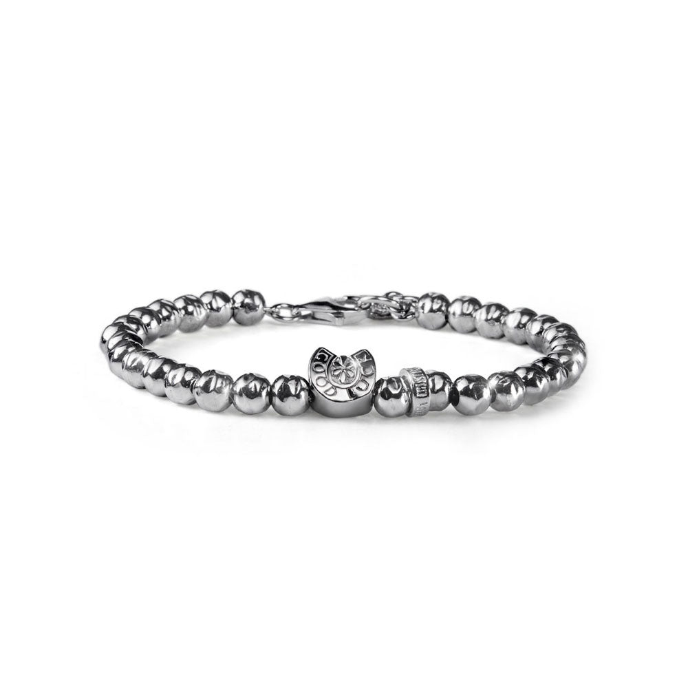 LUCKYOU MEN'S BRACELET WITH HAMMERED SILVER BALLS AND HORSESHOE SYMBOL