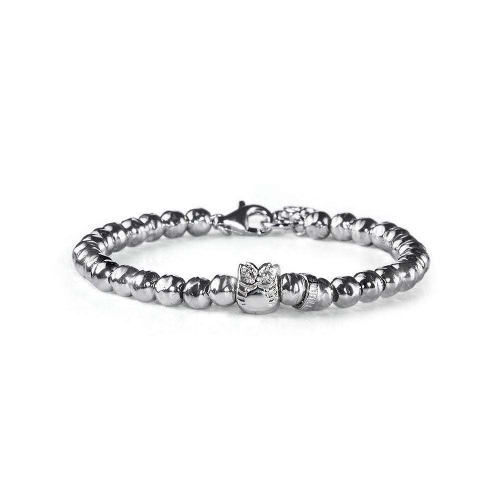 BRACCIALE UOMO LUCKYOU SFERE ARGENTO MARTELLATO E SIMBOLO GUFO