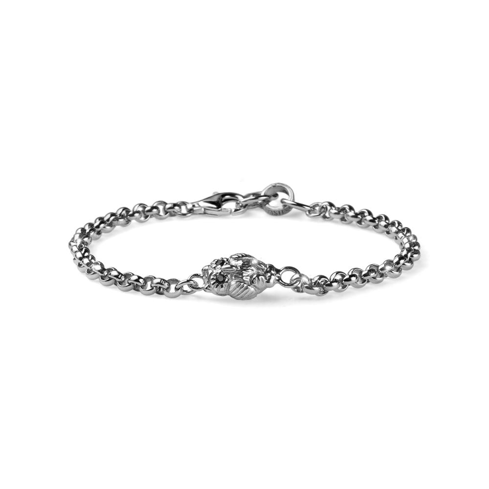 GOOD LUCK MEN'S BRACELET IN SILVER CHAIN ​​WITH OWL CHARM