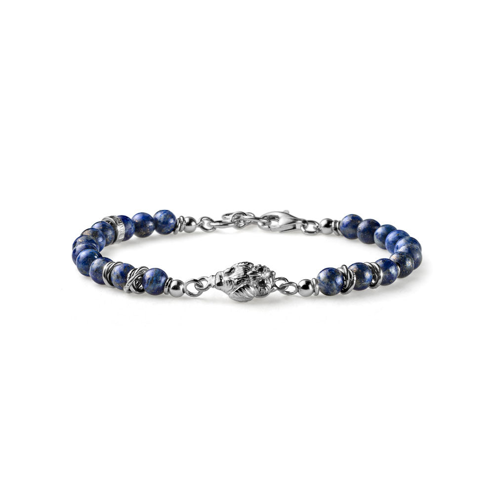 GOOD LUCK MEN'S BRACELET IN SILVER AND LAPIS WITH OWL CHARM