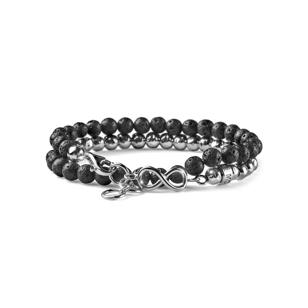 MEN'S INFINITY BRACELET IN SILVER AND LAVA PEARLS