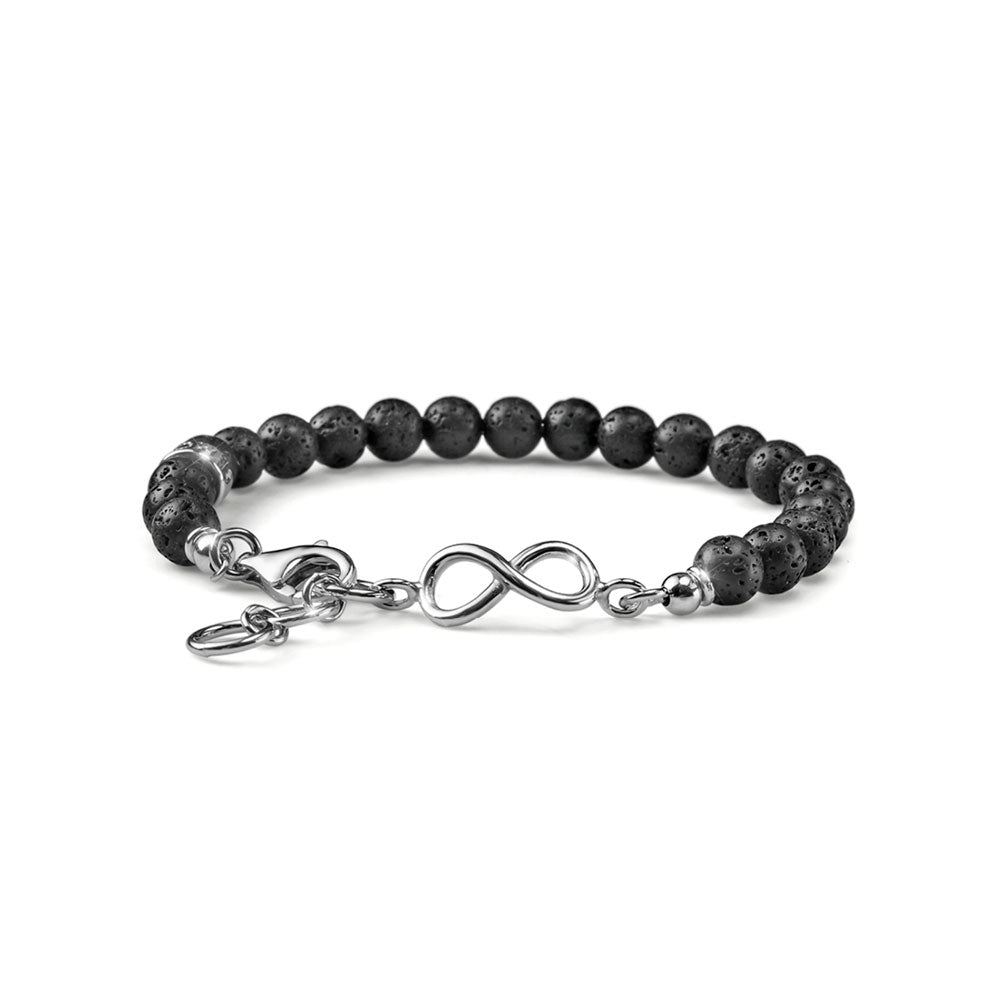 MEN'S BRACELET INFINITY LIFE SILVER AND LAVA PEARLS