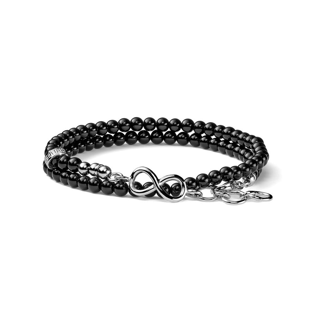 BRACCIALE UOMO INFINITY DUE GIRI ARGENTO E AGATA NERA SOTTILE