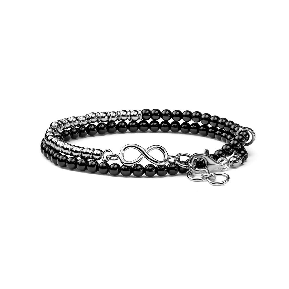 MEN'S INFINITY BRACELET TWO WOUNDS IN SILVER AND BLACK AGATE