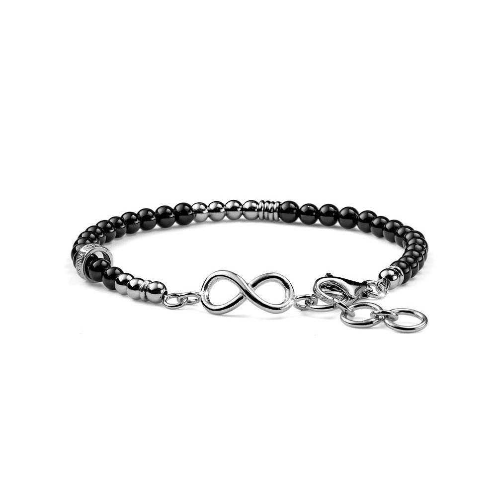 BRACCIALE INFINITY UOMO ARGENTO E AGATA NERA