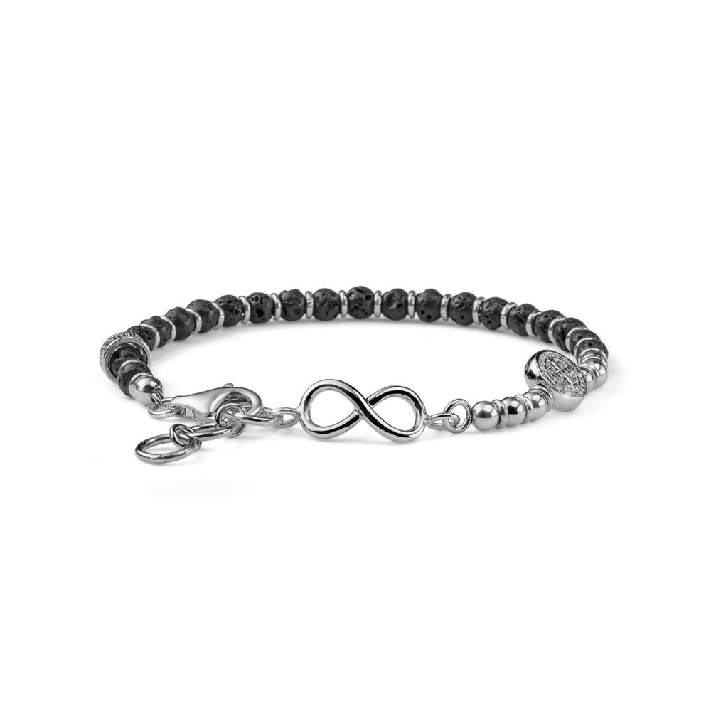 MEN'S BRACELET INFINITY LIFE LAVA PEARLS AND SILVER CHARM MY SAINT