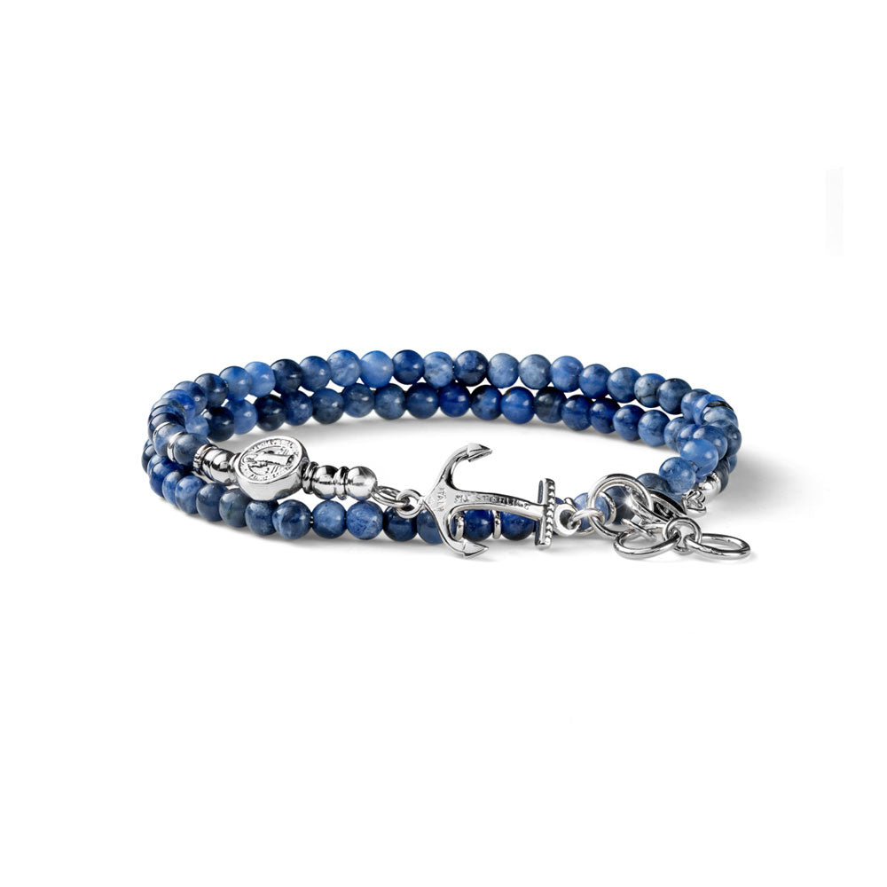 BRACCIALE UOMO COLLEZIONE NEPTUNE ARGENTO E SODALITE DUE GIRI E ANCORA