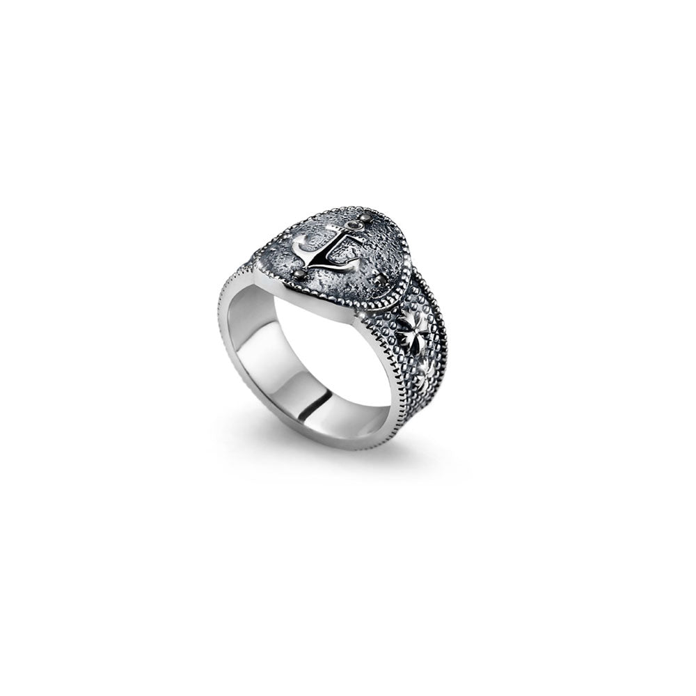 MEN'S RING NEPTUNE COLLECTION 925 SILVER WITH ANCHOR ENGRAVING