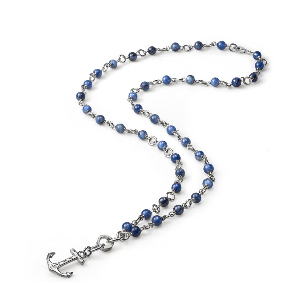 MEN'S NEPTUNE COLLECTION NECKLACE IN SILVER AND SODALITE WITH ANCHOR 50 CM