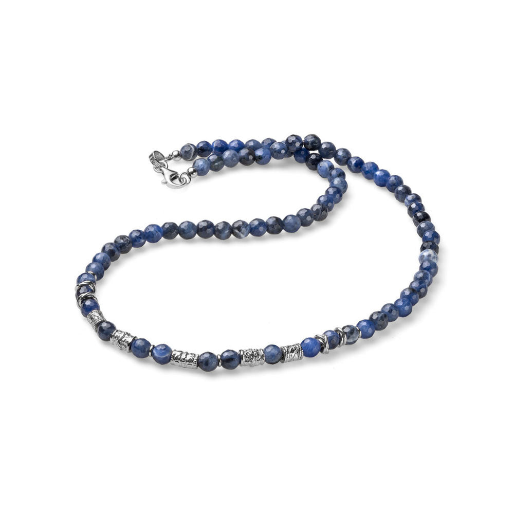 COLLANA UOMO COLLEZIONE NEPTUNE ARGENTO E SODALITE SFACCETTATA