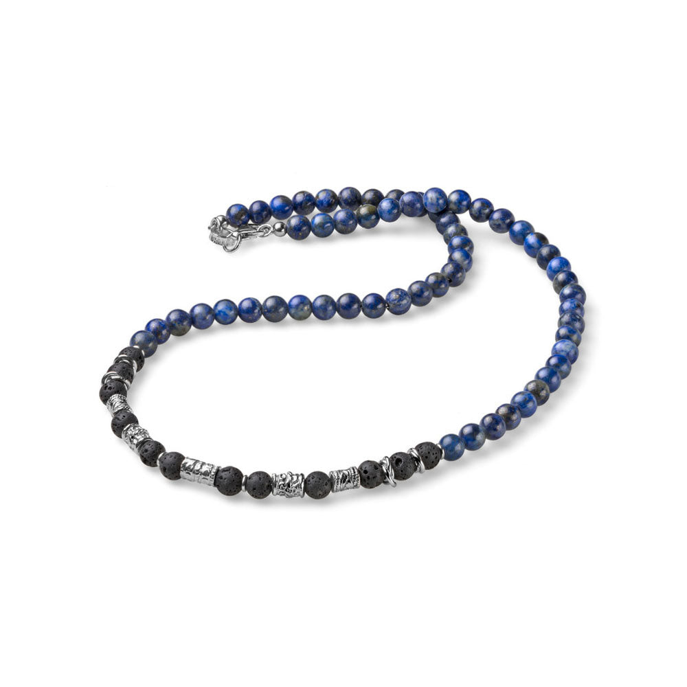 MEN'S NEPTUNE COLLECTION NECKLACE IN SILVER LAPIS AND LAVA PEARLS