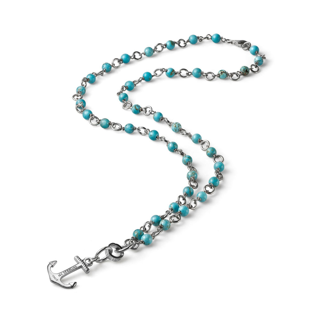 COLLANA UOMO NEPTUNE ARGENTO E AULITE CELESTE CIONDOLO ANCORA