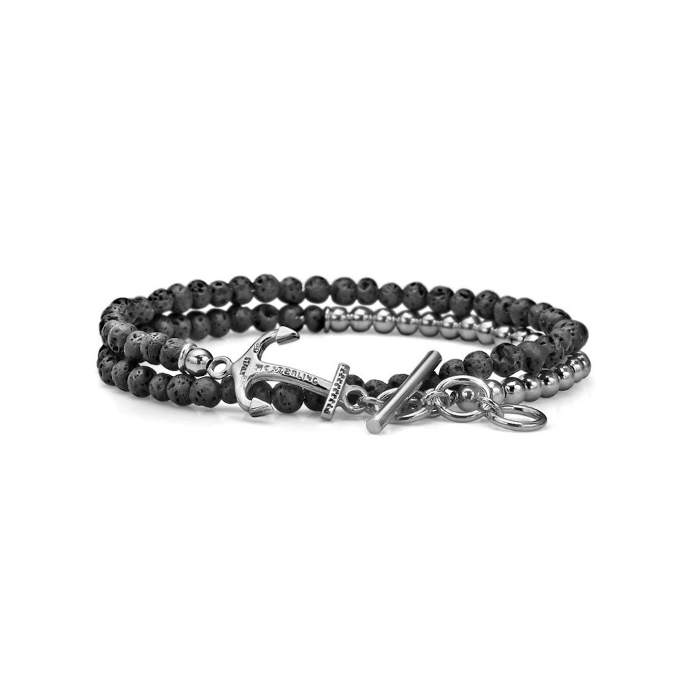 BRACCIALE UOMO COLLEZIONE NEPTUNE SFERE IN ARGENTO E PERLE DI LAVA DUE GIRI