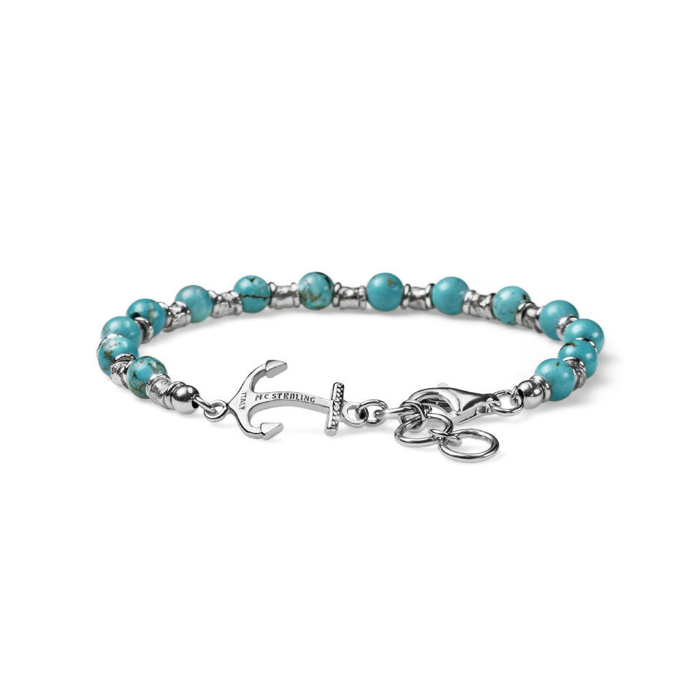 MEN'S BRACELET NEPTUNE COLLECTION MIX SILVER AND LIGHT BLUE AULITE ANCHOR CHARM