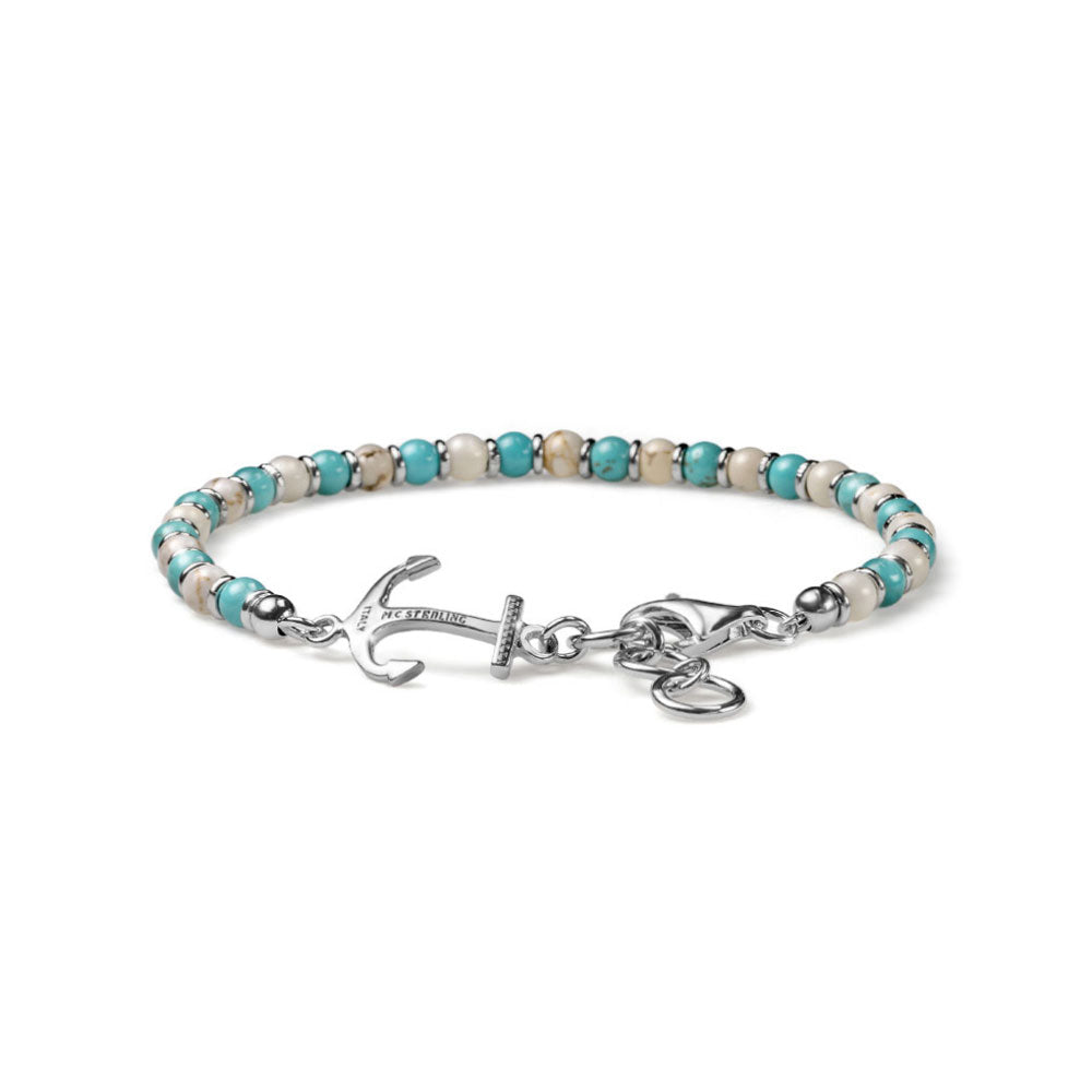 BRACCIALE UOMO CHARM ANCORA NEPTUNE ARGENTO E MIX AULITE BIANCA E CELESTE