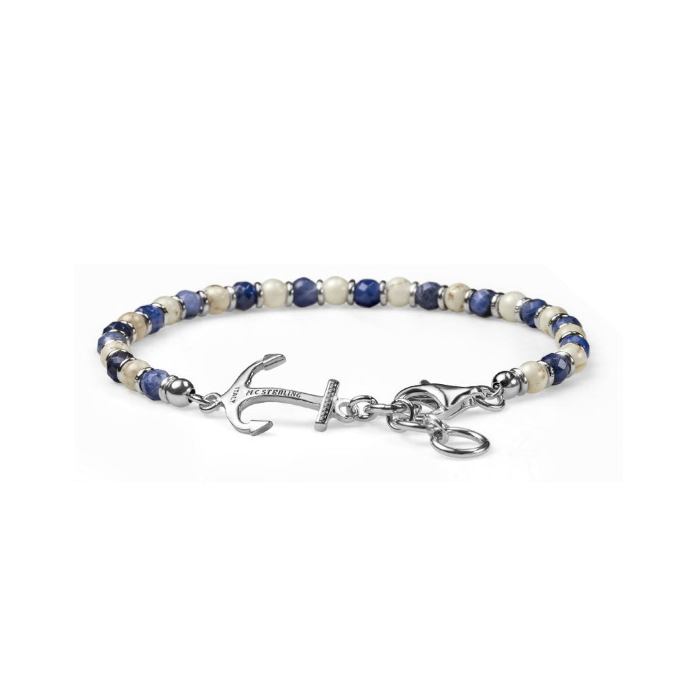 BRACCIALE UOMO COLLEZIONE NEPTUNE ARGENTO SODALITE AULITE BIANCA ANCORA