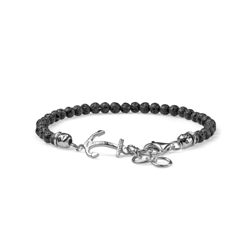 MEN'S BRACELET NEPTUNE COLLECTION SILVER AND LAVA PEARLS ANCHOR PENDANT