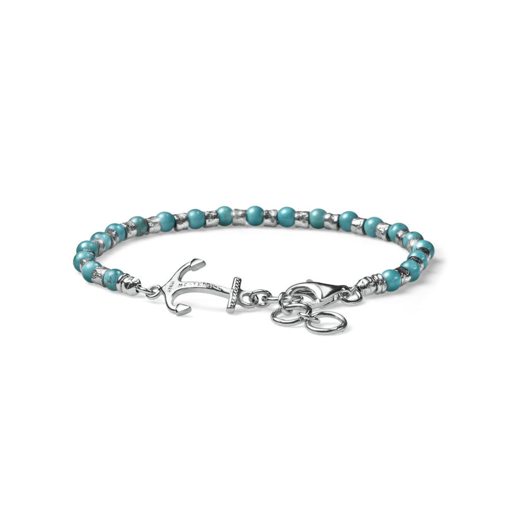 BRACCIALE UOMO NEPTUNE ARGENTO E AULITE CELESTE CHARM ANCORA