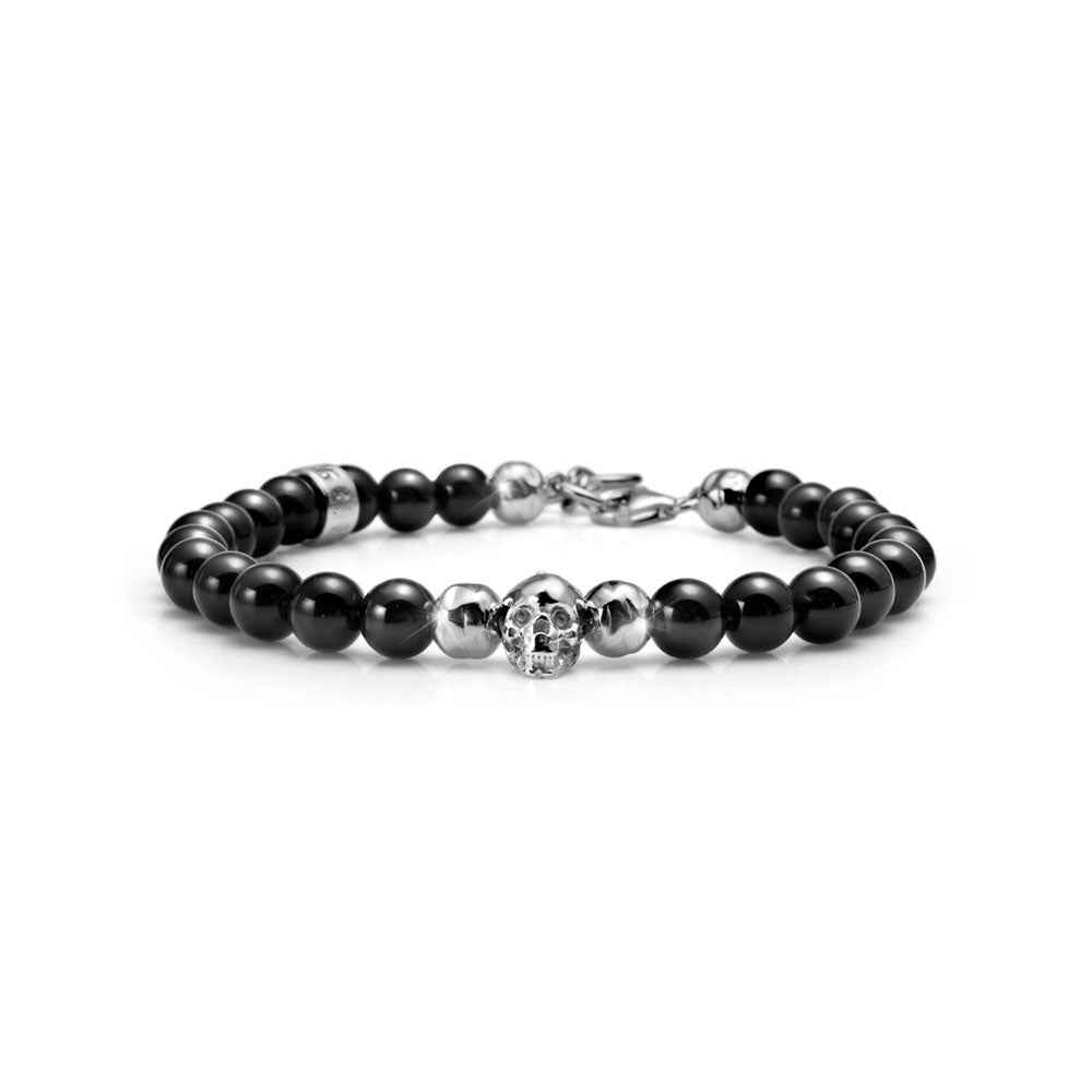 BRACCIALE UOMO TESCHIO COLLEZIONE SKULL IN ARGENTO E AGATA NERA