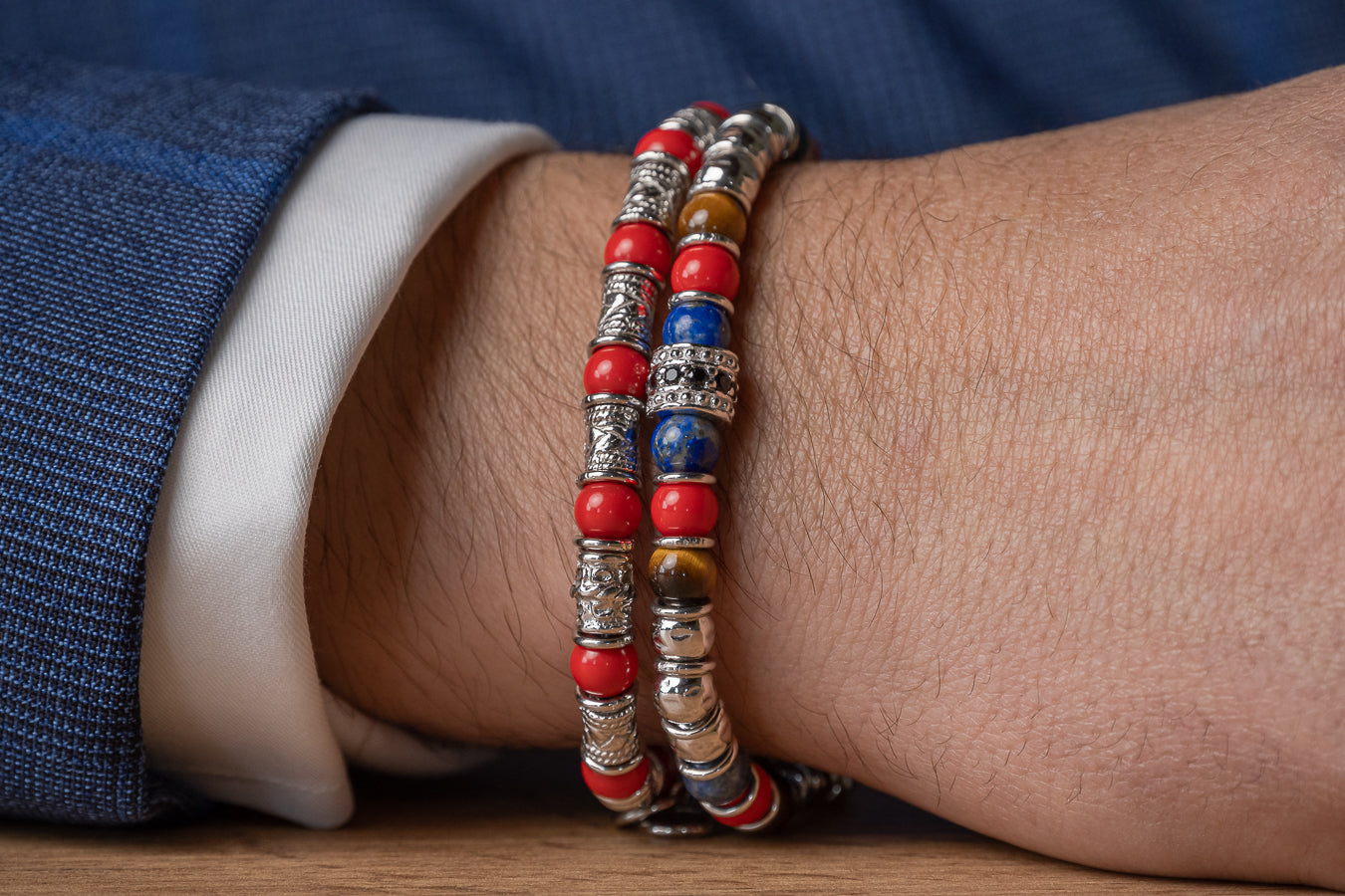 Cue Earth men's bracelet in silver, black stones and crystals