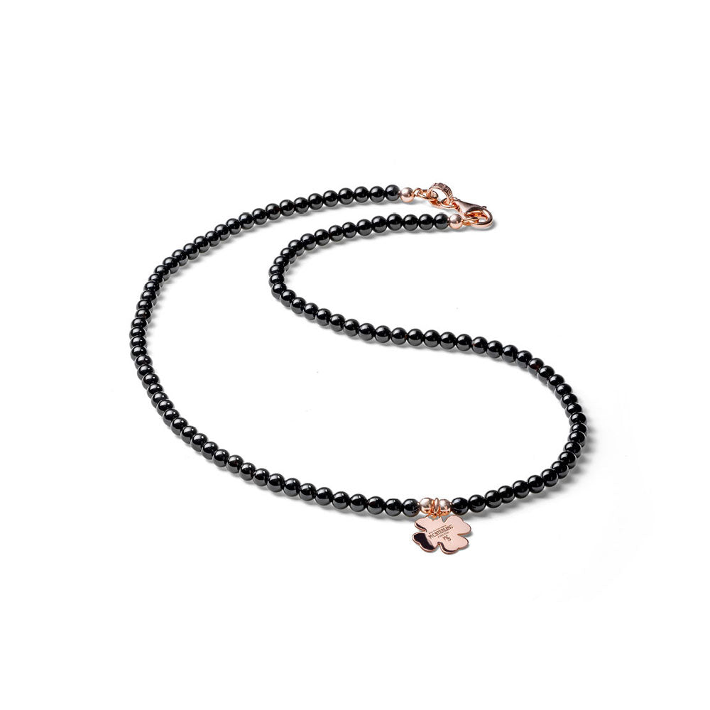 COLLANA DONNA QUADRIFOGLIO AGATA NERA CHARM ARGENTO