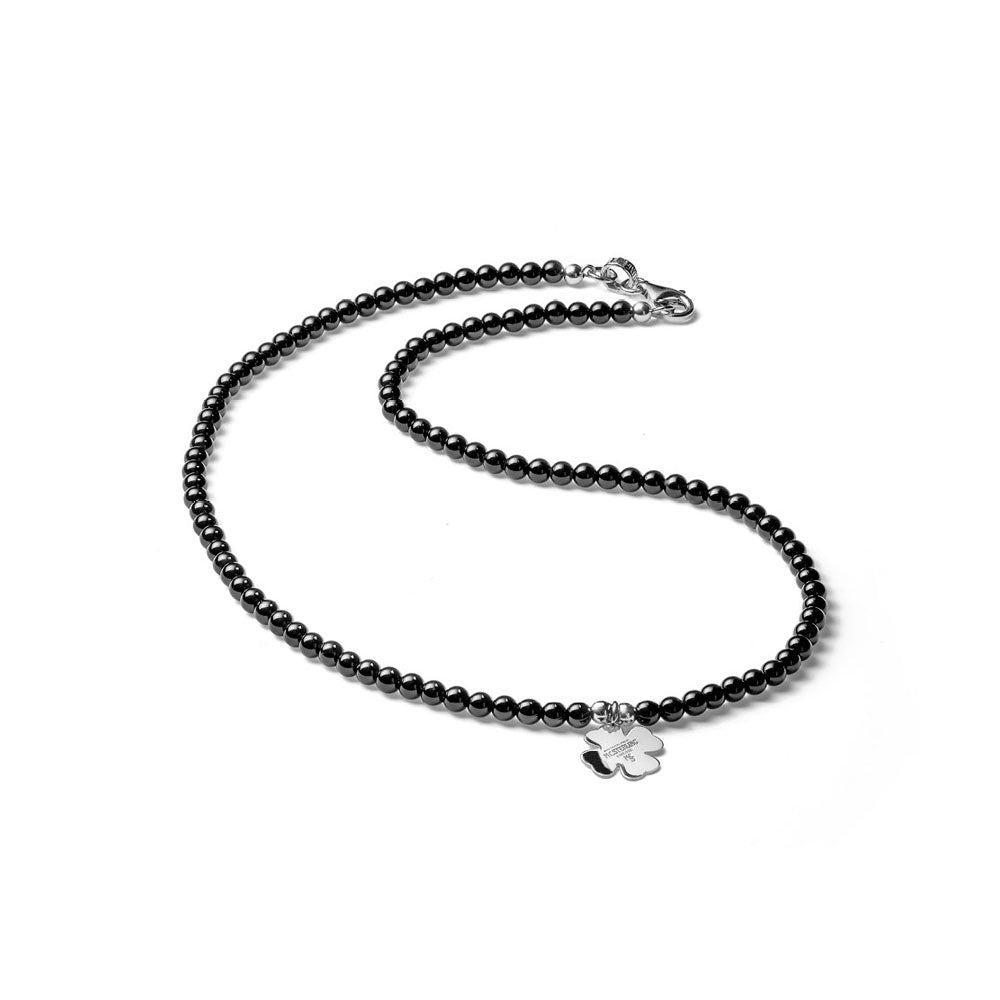 WOMEN'S QUADRIFOGLIO NECKLACE BLACK AGATE SILVER CHARM