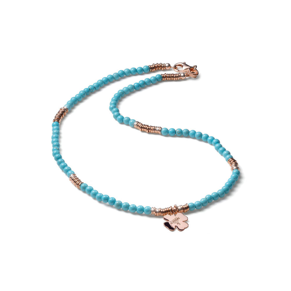 WOMEN'S SILVER QUADRIFOGLIO AND LIGHT BLUE AULITE NECKLACE