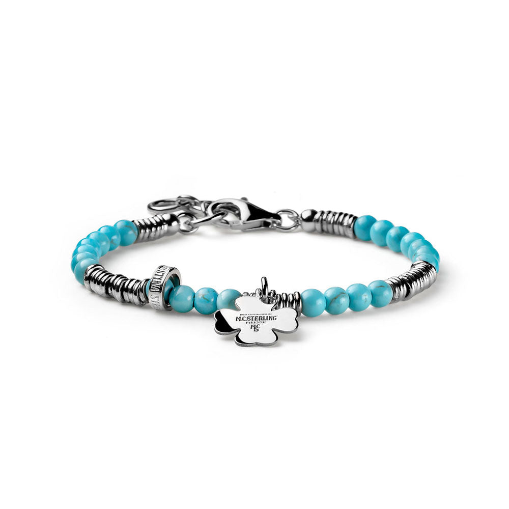 BRACCIALE DONNA QUADRIFOGLIO ARGENTO E AULITE CELESTE