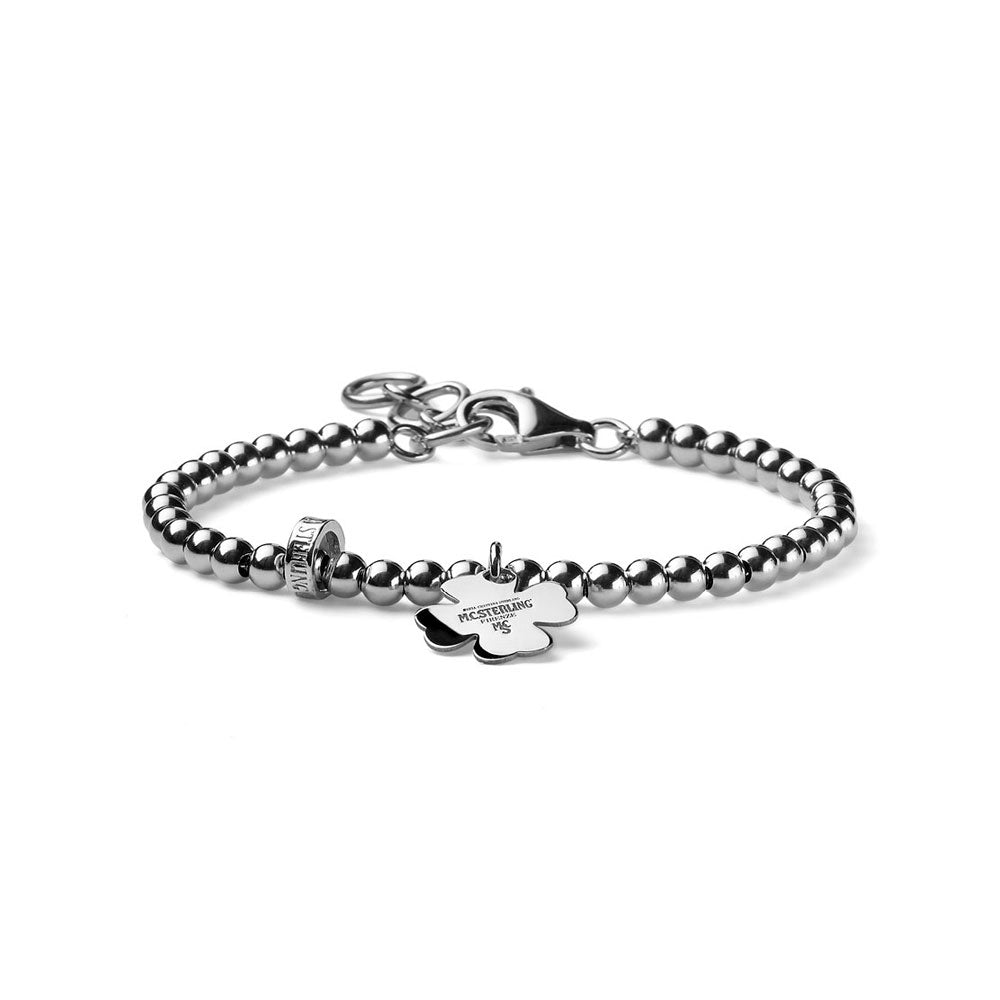 BRACCIALE DONNA QUADRIFOGLIO SFERE ARGENTO 925