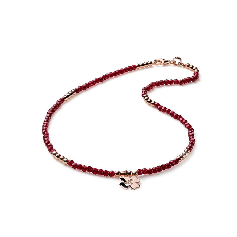 COLLANA DONNA QUADRIFOGLIO ARGENTO ROSA E RUBINO