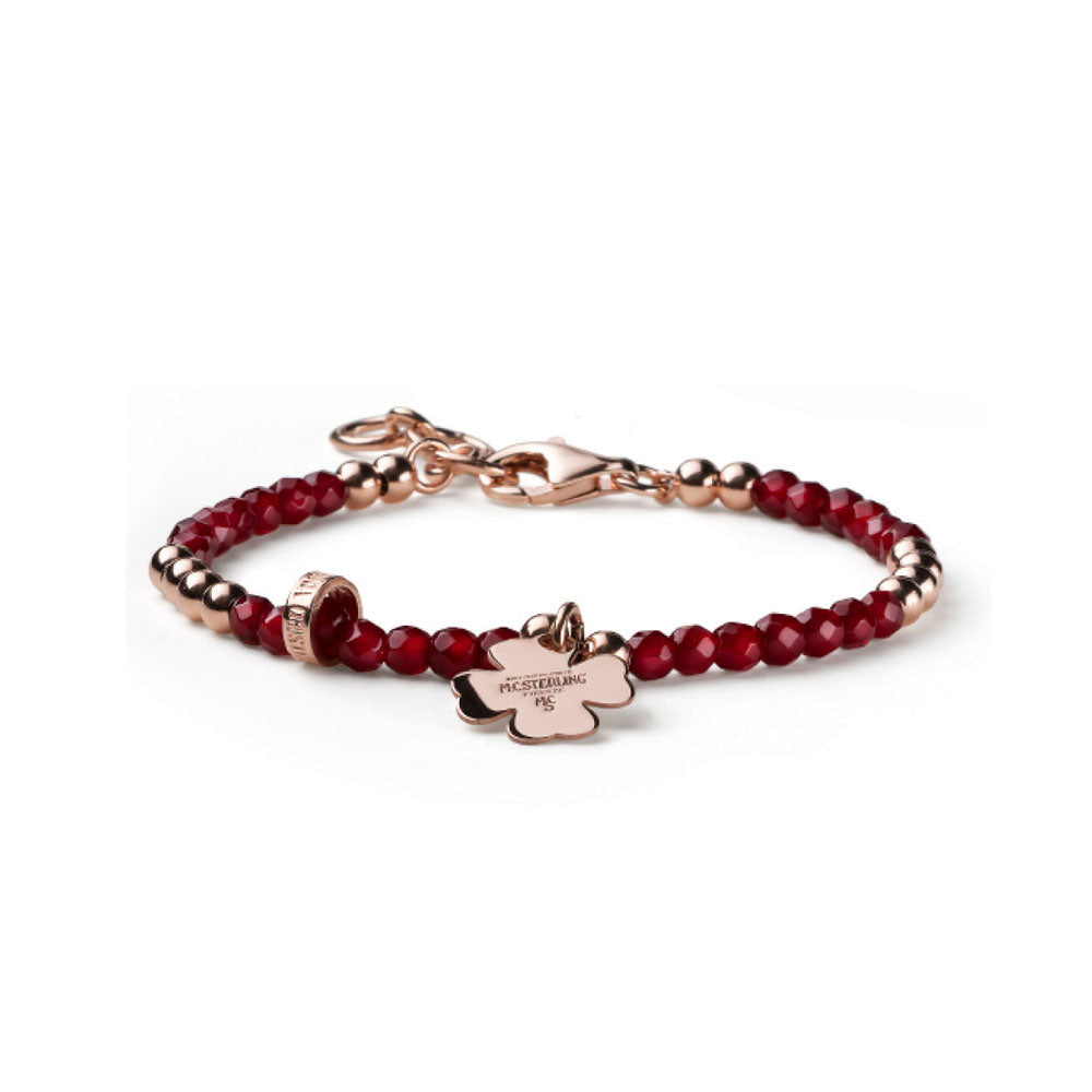 BRACCIALE DONNA QUADRIFOGLIO ARGENTO ROSA E RUBINO