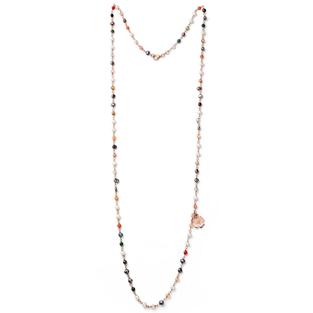 COLLANA DONNA QUADRIFOGLIO LUCKYOU ARGENTO E PIETRE COLORATE 90 CM