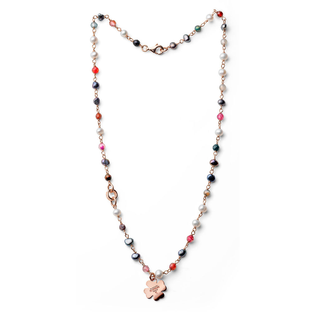 COLLANA DONNA QUADRIFOGLIO LUCKYOU ARGENTO E PIETRE COLORATE