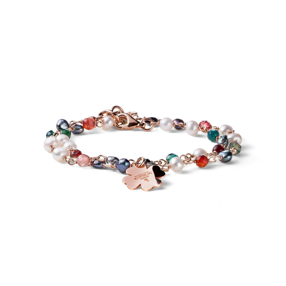 WOMEN'S QUADRIFOGLIO BRACELET LUCKYOU SILVER AND COLORED STONES 2 WOUNDS